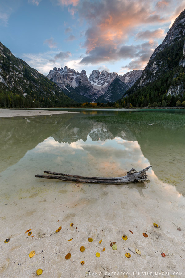 Landro lake and monte Cristallo, Dolomites, italian alps