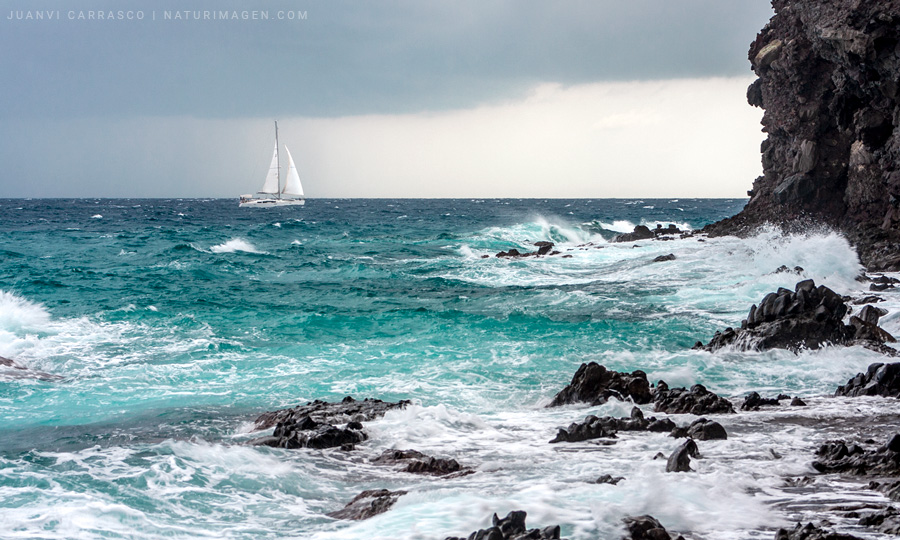 Sailboat at Cabo de Gata natural park, Almeria, Andalusia, Spain